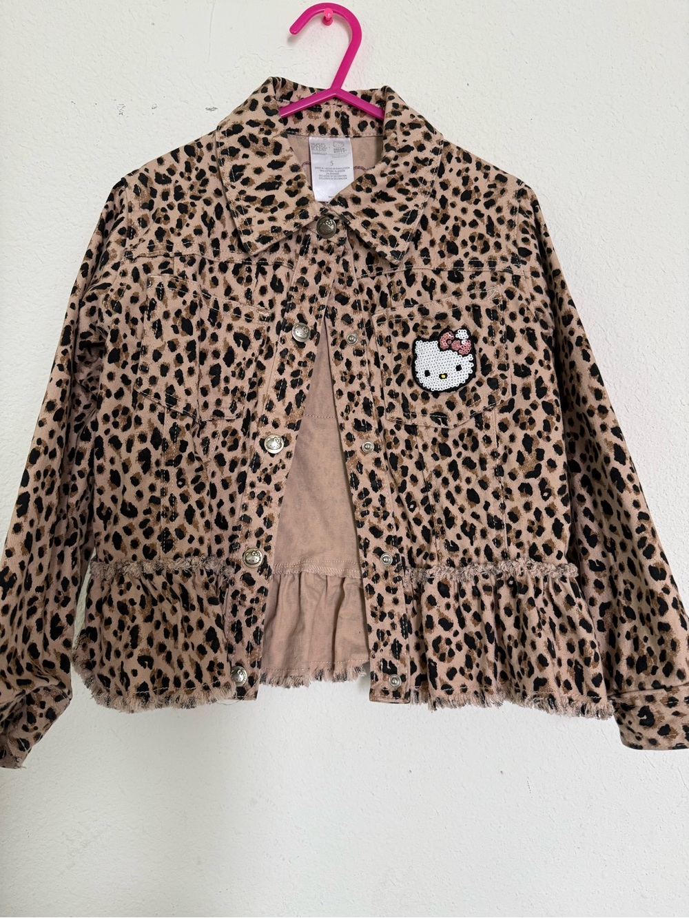Hello Kitty Leopard Print Jean Jacket in Tan and Black